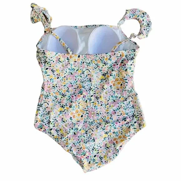 Kona Sol Ladies One Piece Swimsuit Size L Floral Print Ruffle Straps Multicolor - Picture 4 of 6